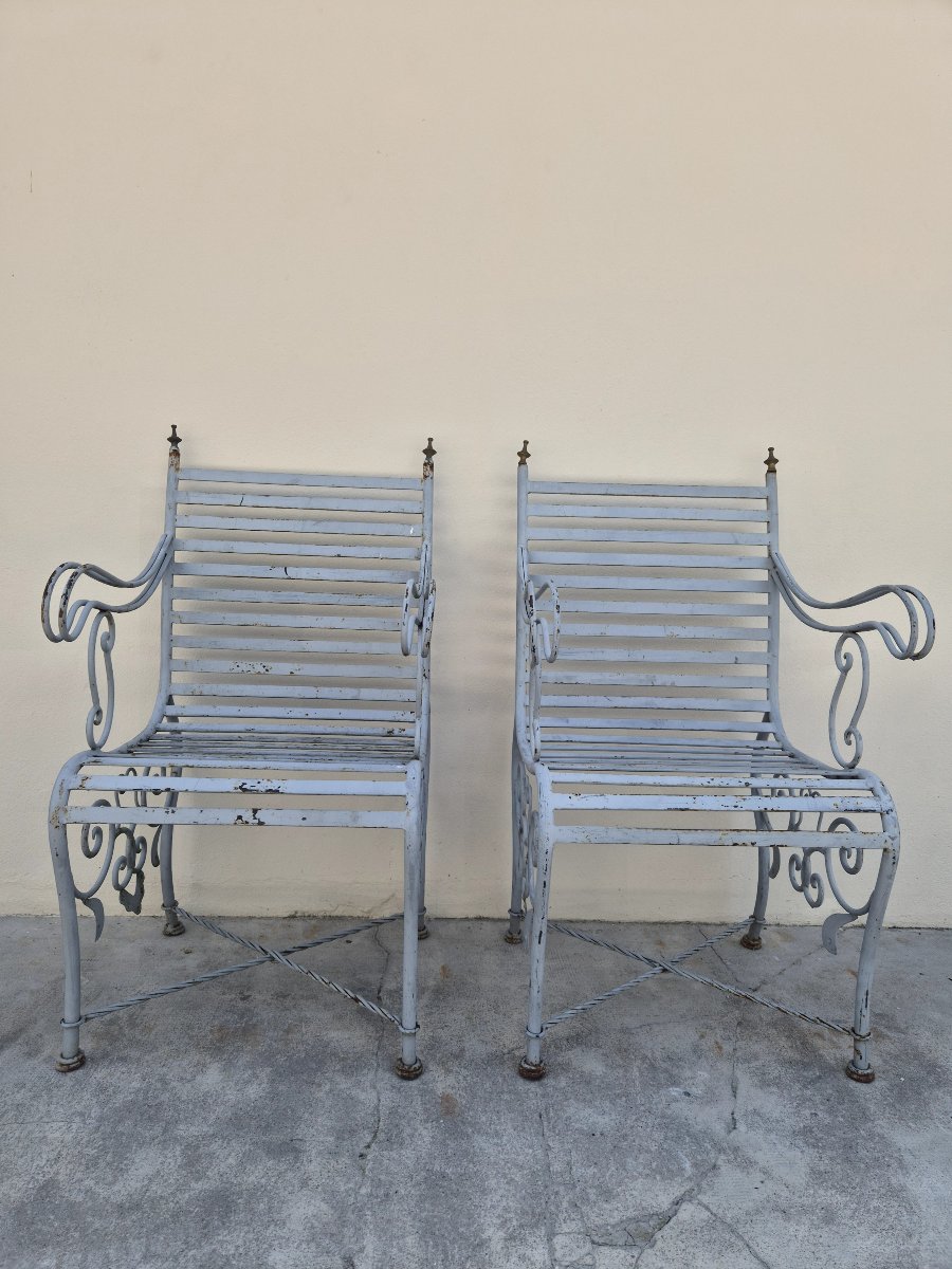 Paire de chaises de jardin en fer forgé ancienne -photo-2