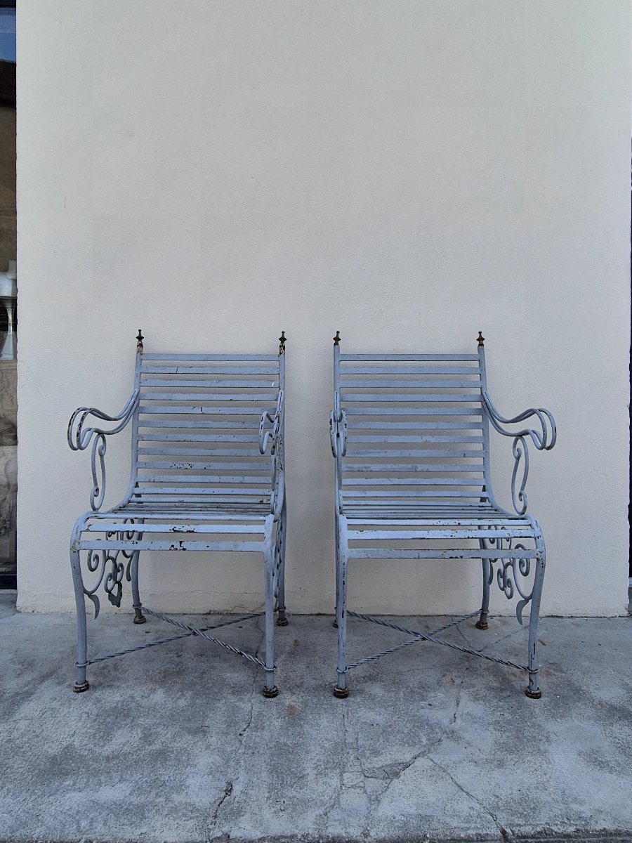 Paire de chaises de jardin en fer forgé ancienne -photo-4