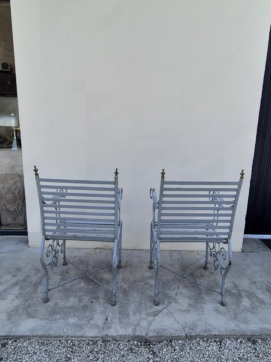 Paire de chaises de jardin en fer forgé ancienne -photo-7