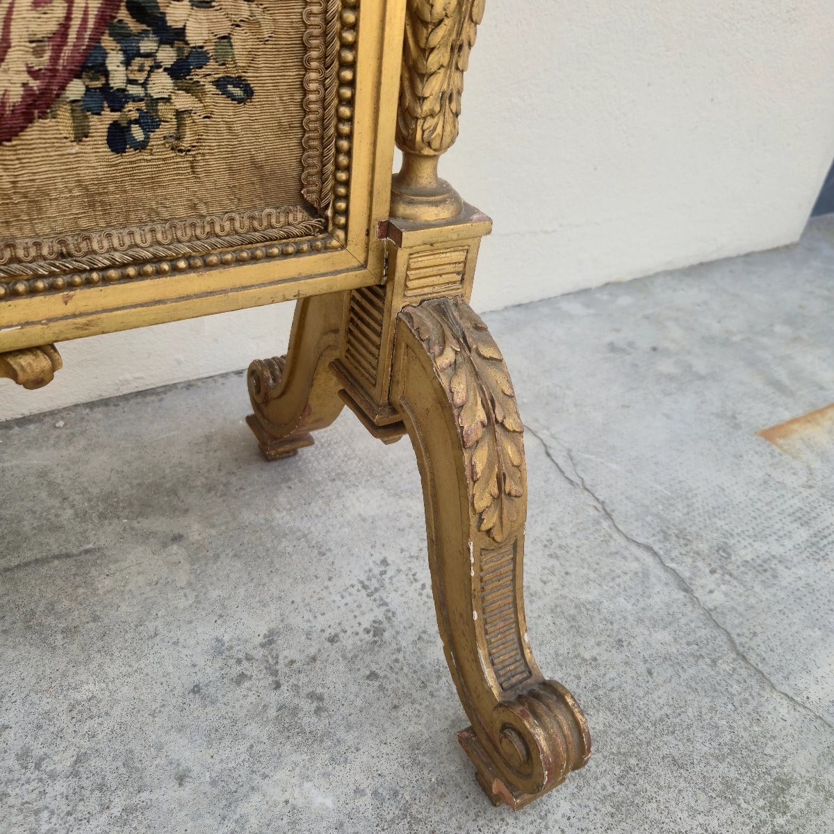 Écran de cheminée pare feux d'époque Louis xvi 18éme en bois doré -photo-2
