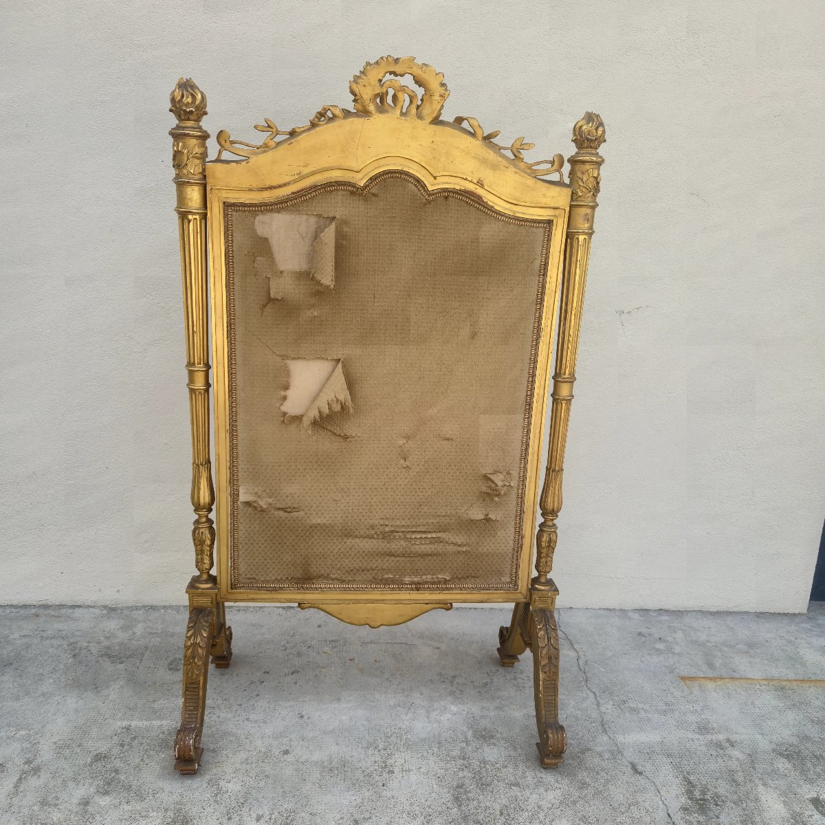 Écran de cheminée pare feux d'époque Louis xvi 18éme en bois doré -photo-3