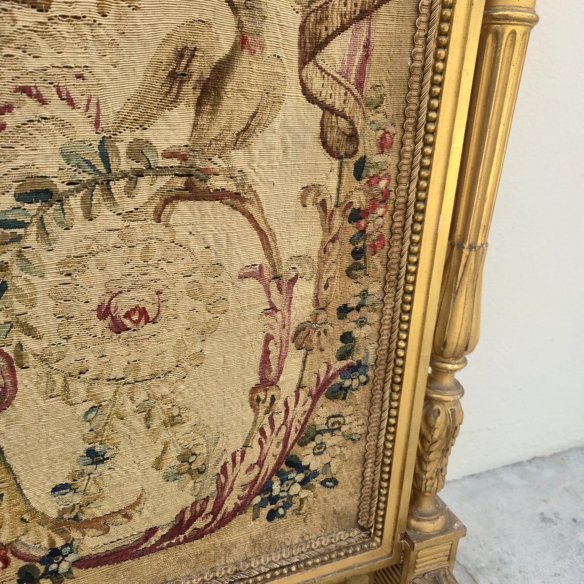 Écran de cheminée pare feux d'époque Louis xvi 18éme en bois doré -photo-5