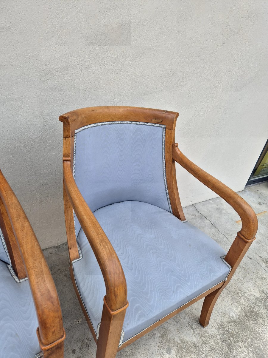 Pair Of Empire/restoration Style Armchairs In Solid Cherry Wood, 19th Century -photo-3