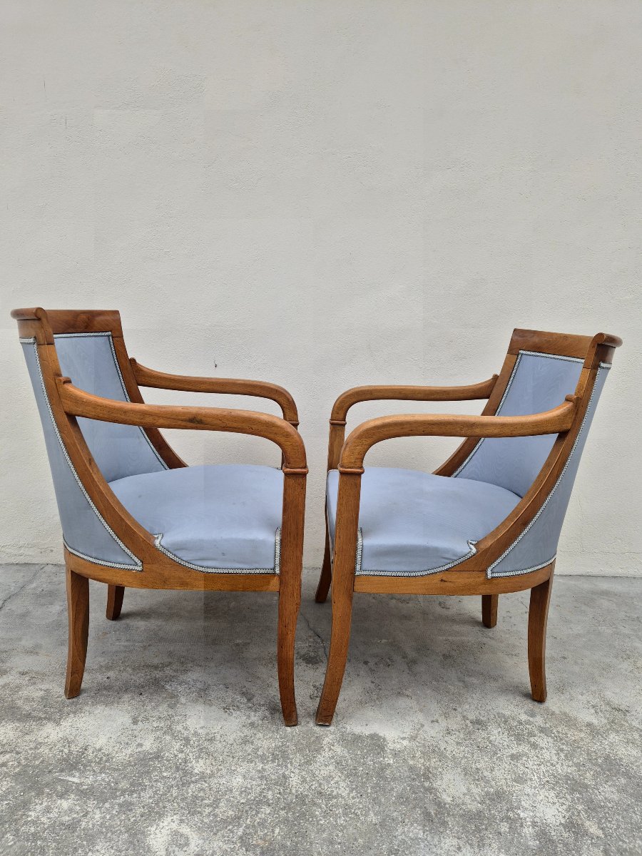 Pair Of Empire/restoration Style Armchairs In Solid Cherry Wood, 19th Century -photo-4