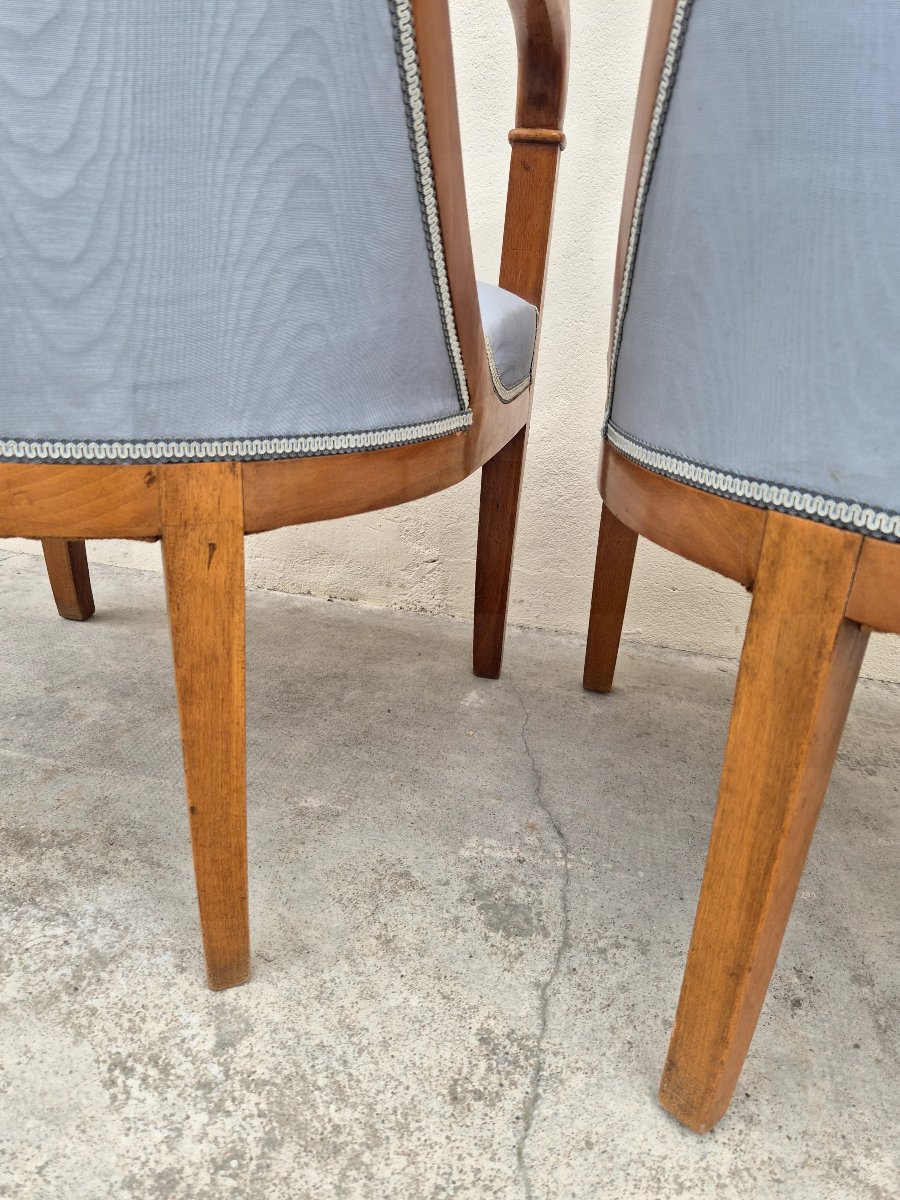 Pair Of Empire/restoration Style Armchairs In Solid Cherry Wood, 19th Century -photo-2