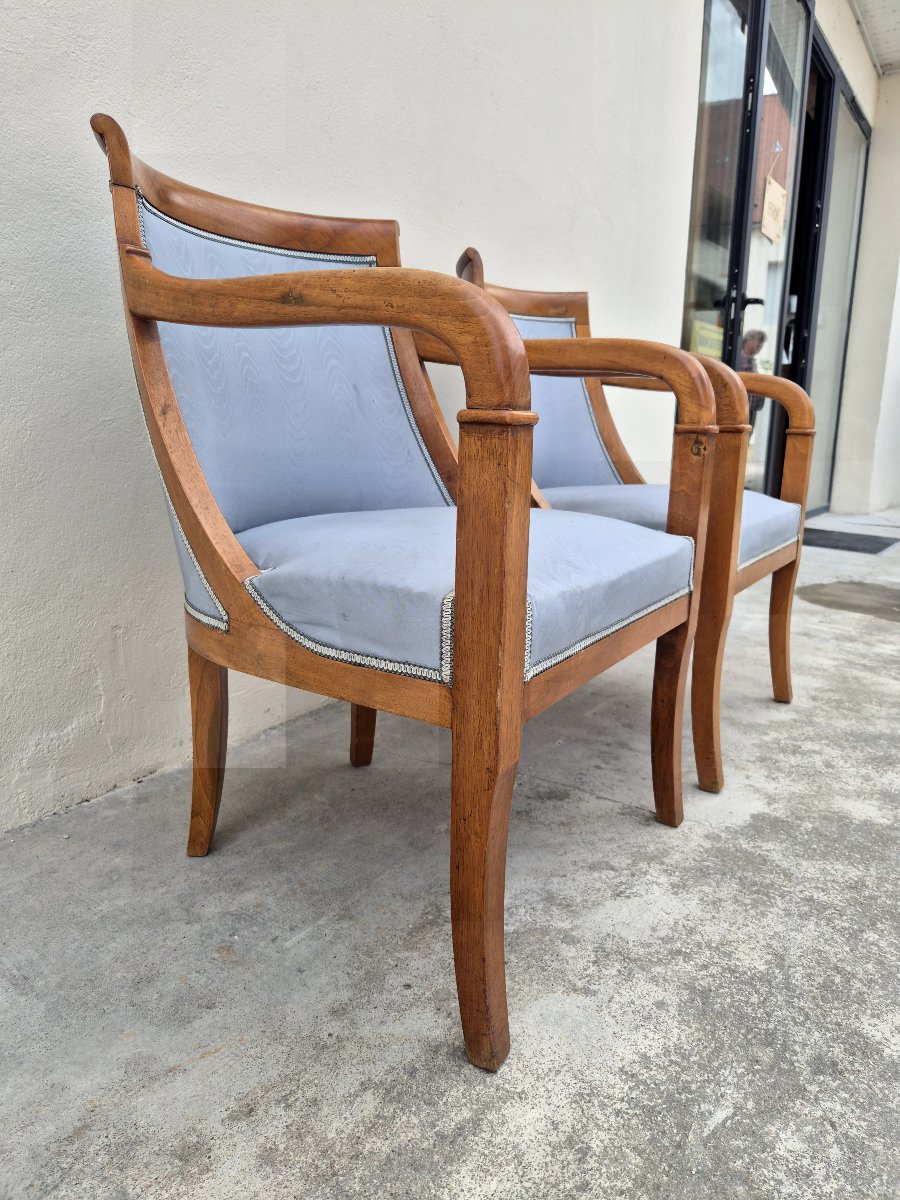 Pair Of Empire/restoration Style Armchairs In Solid Cherry Wood, 19th Century -photo-5