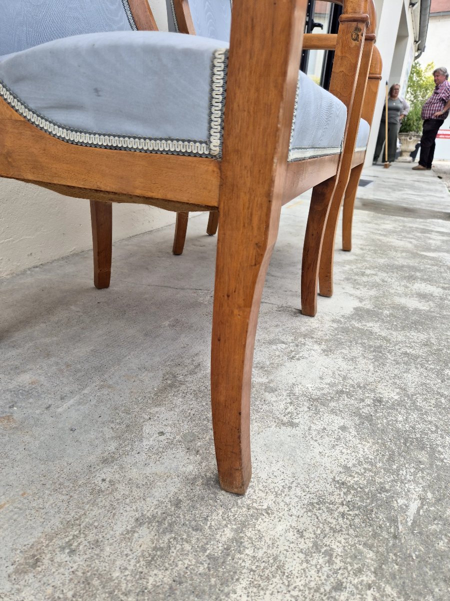 Pair Of Empire/restoration Style Armchairs In Solid Cherry Wood, 19th Century -photo-7