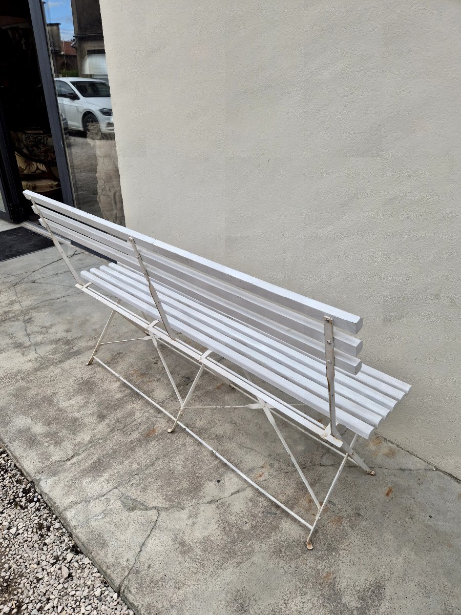 Banc pliant de jardin en fer et bois ancien -photo-1
