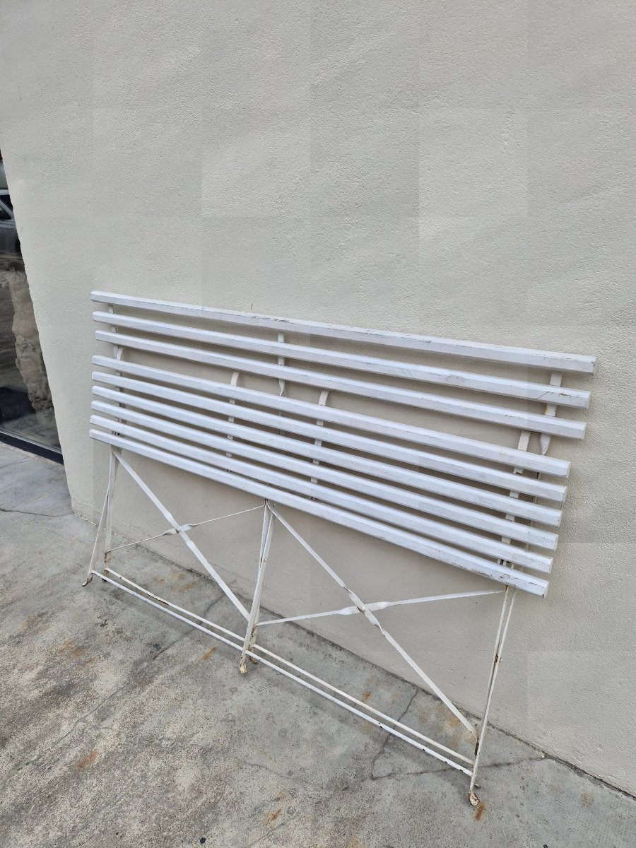 Banc pliant de jardin en fer et bois ancien -photo-2