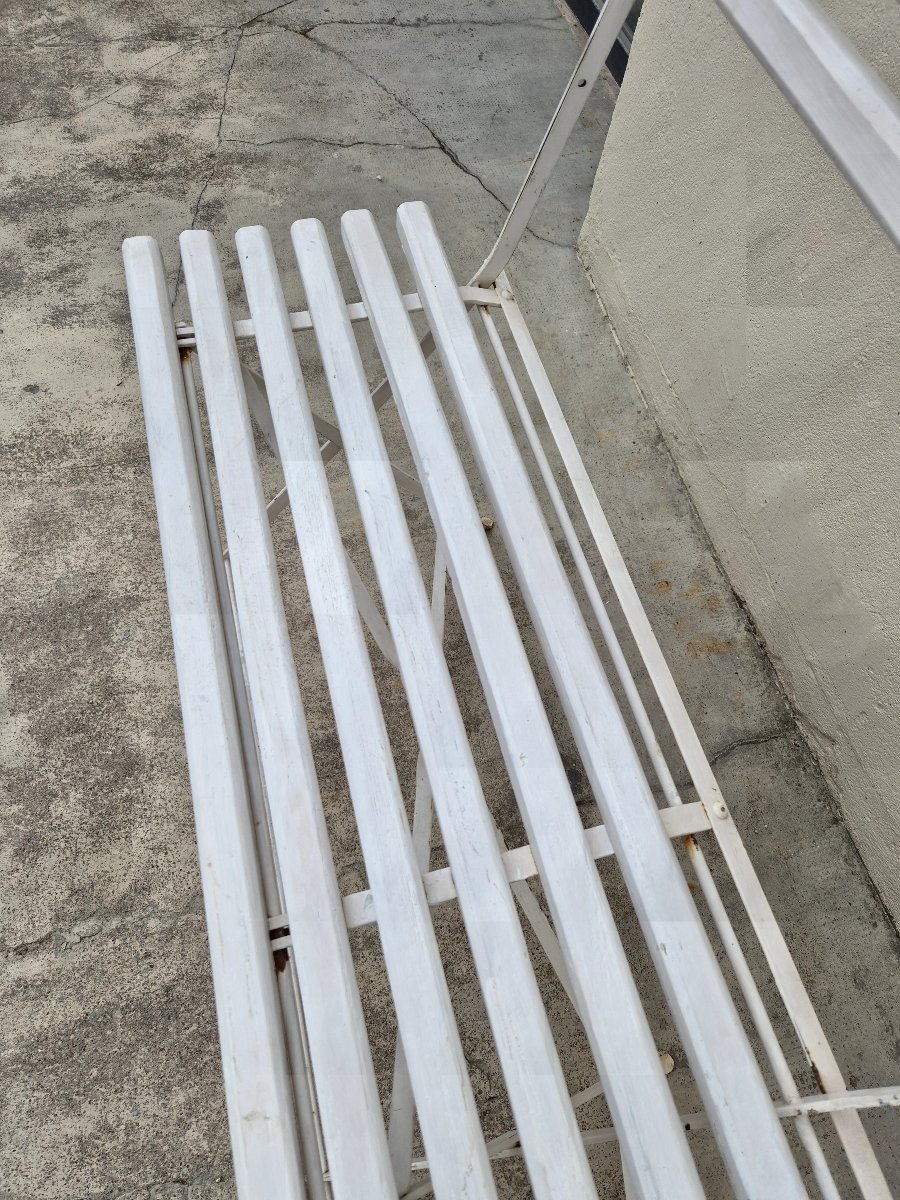 Banc pliant de jardin en fer et bois ancien -photo-4