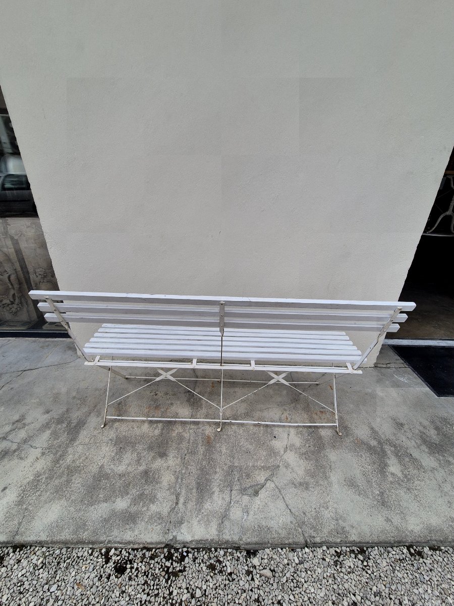 Banc pliant de jardin en fer et bois ancien -photo-7
