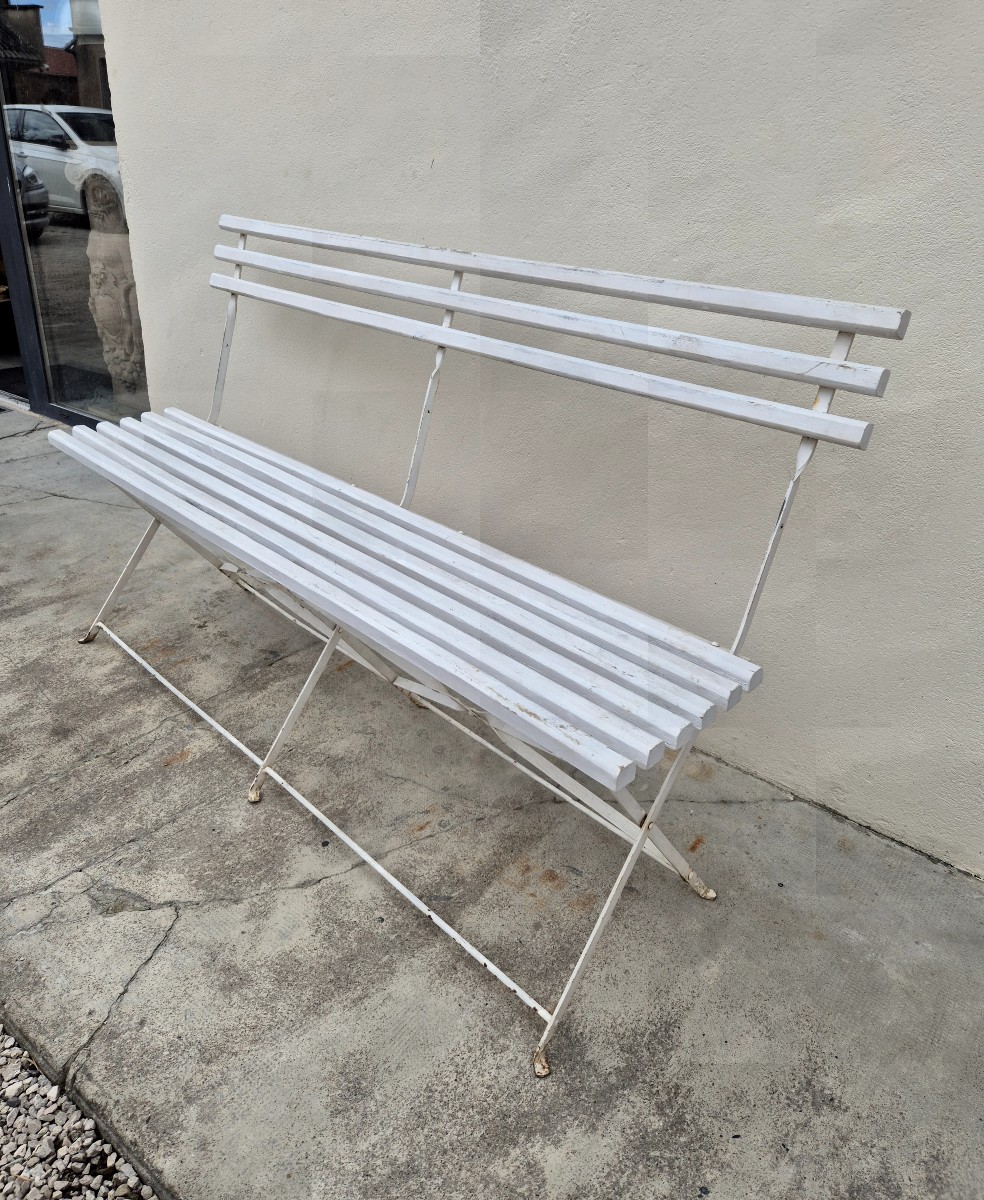 Banc pliant de jardin en fer et bois ancien 