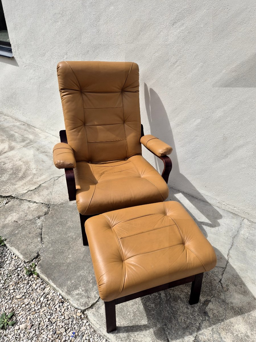 Relaxing Armchair With Ottoman, Scandinavian Style, 1980s-photo-3