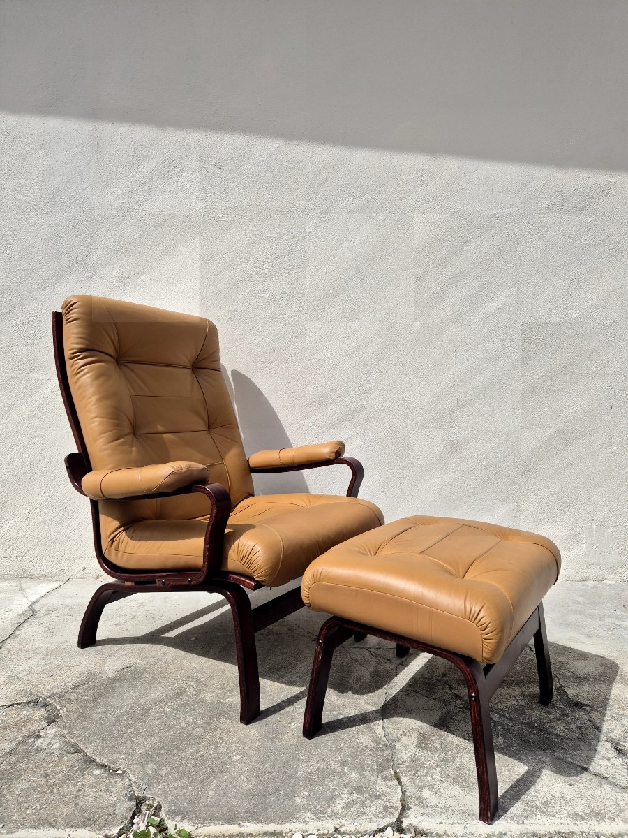 Relaxing Armchair With Ottoman, Scandinavian Style, 1980s-photo-4