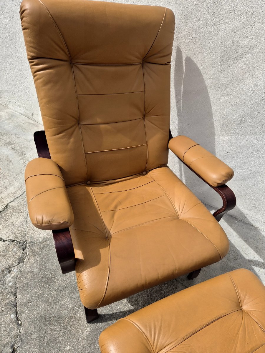 Relaxing Armchair With Ottoman, Scandinavian Style, 1980s-photo-2