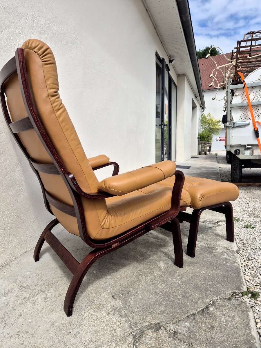 Relaxing Armchair With Ottoman, Scandinavian Style, 1980s-photo-6