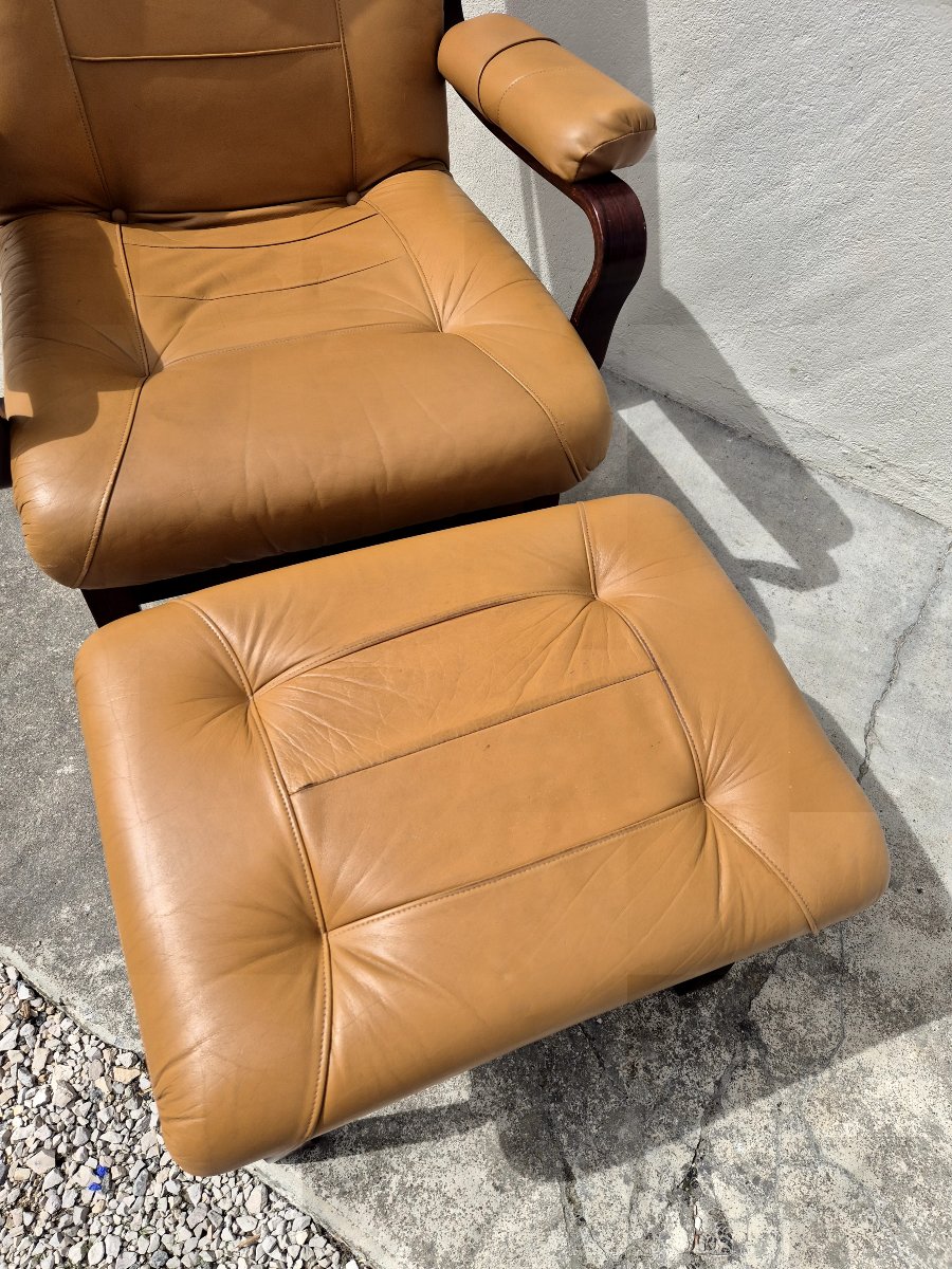Relaxing Armchair With Ottoman, Scandinavian Style, 1980s-photo-7
