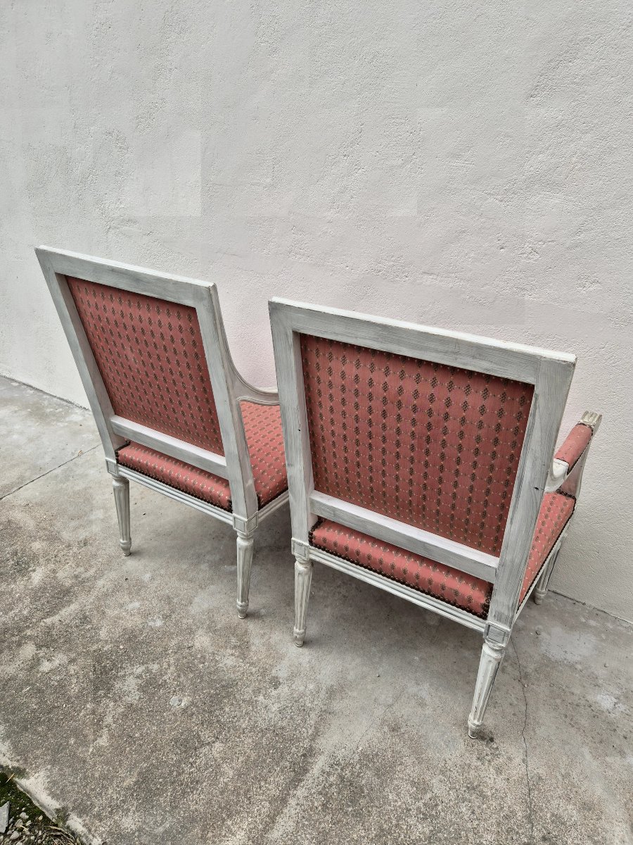 Pair Of Louis XVI Style Armchairs With Antique Patina -photo-7