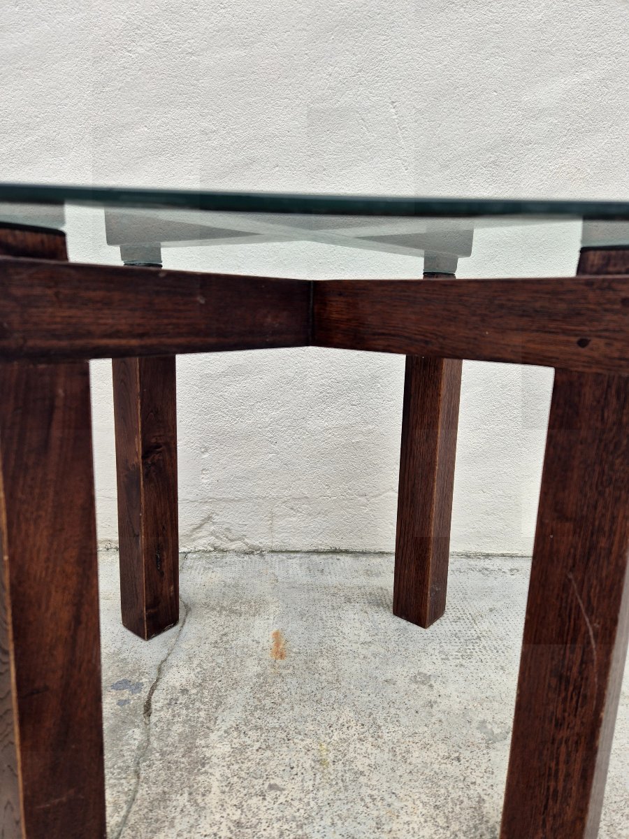 Table basse vintage en verre et bois minimaliste 1970s-photo-4