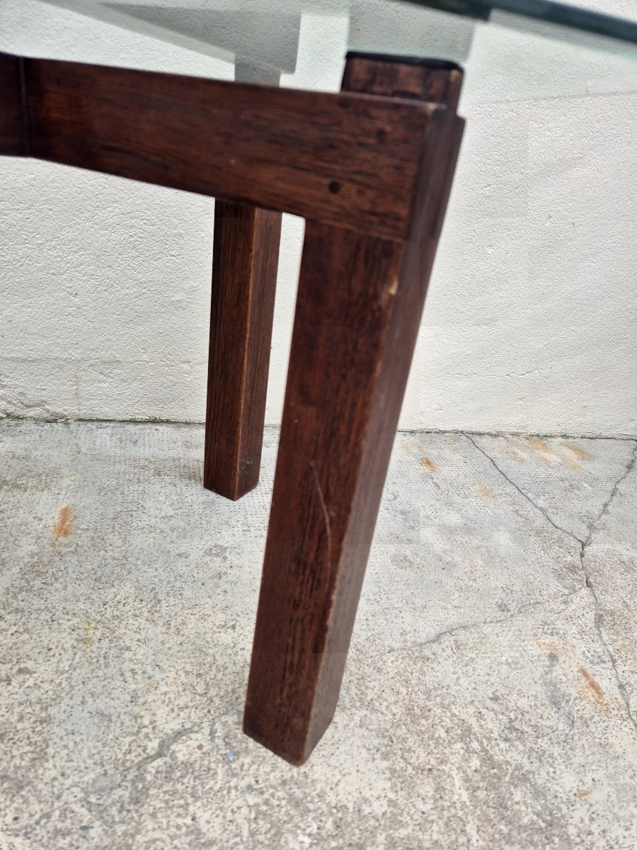 Table basse vintage en verre et bois minimaliste 1970s-photo-6