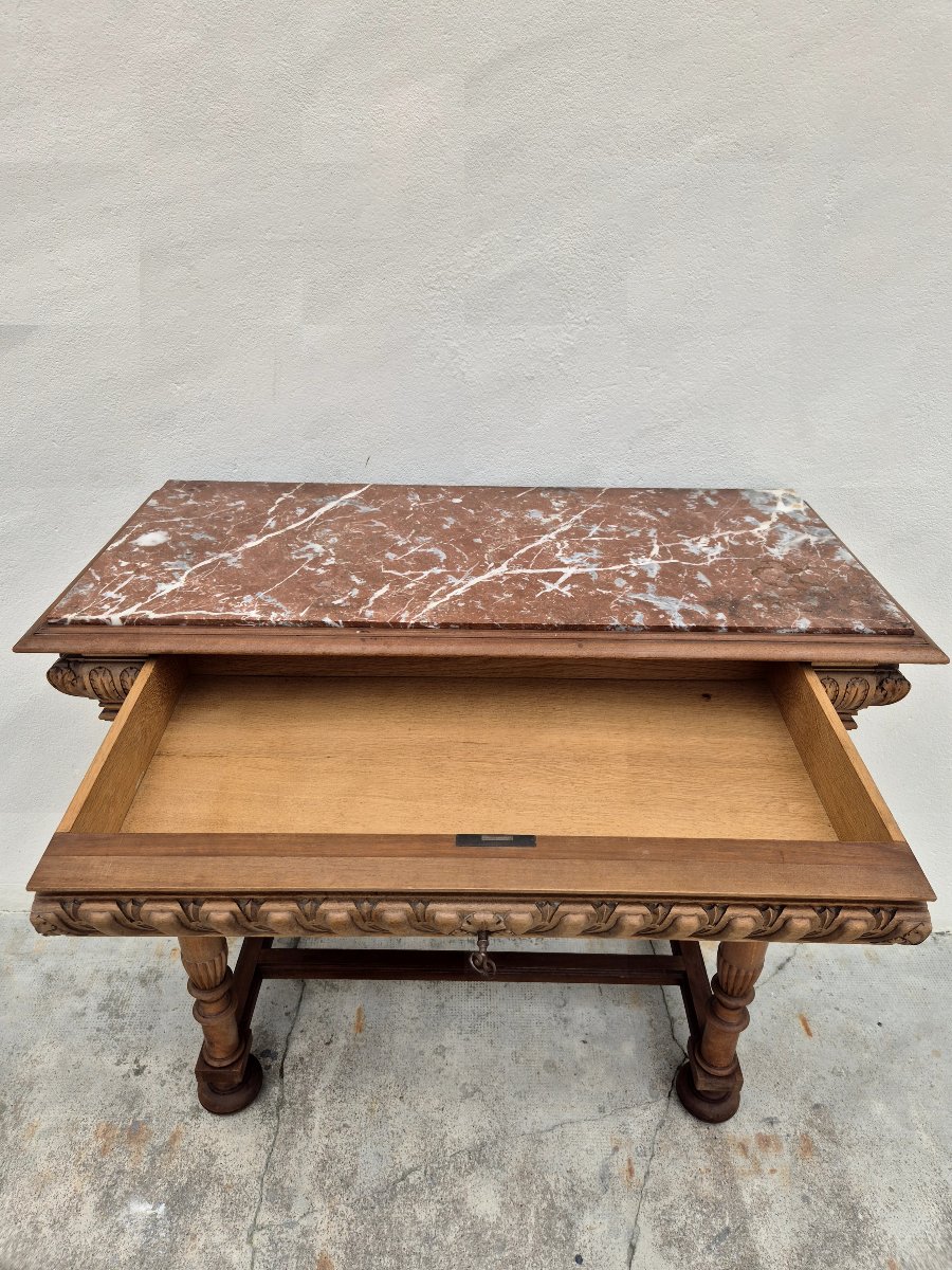 Table d'entrée Console style Henri II époque 19éme en Noyer massif -photo-3