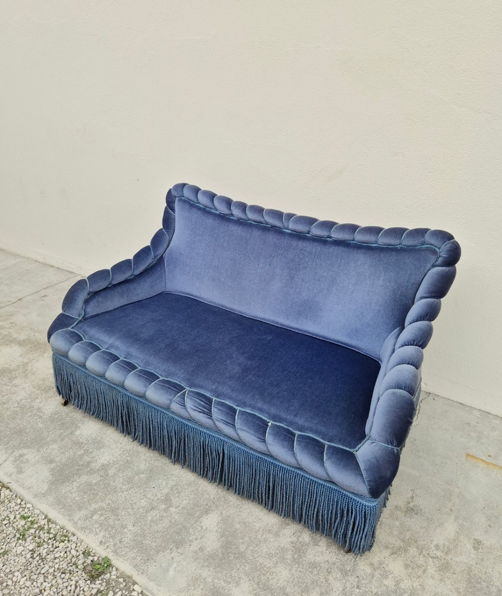 Canapé Crapaud en velours bleu d'époque napoléon III 19éme -photo-4