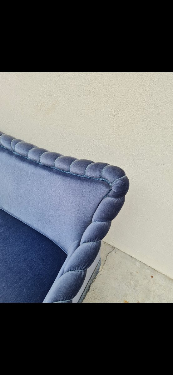 Canapé Crapaud en velours bleu d'époque napoléon III 19éme -photo-8
