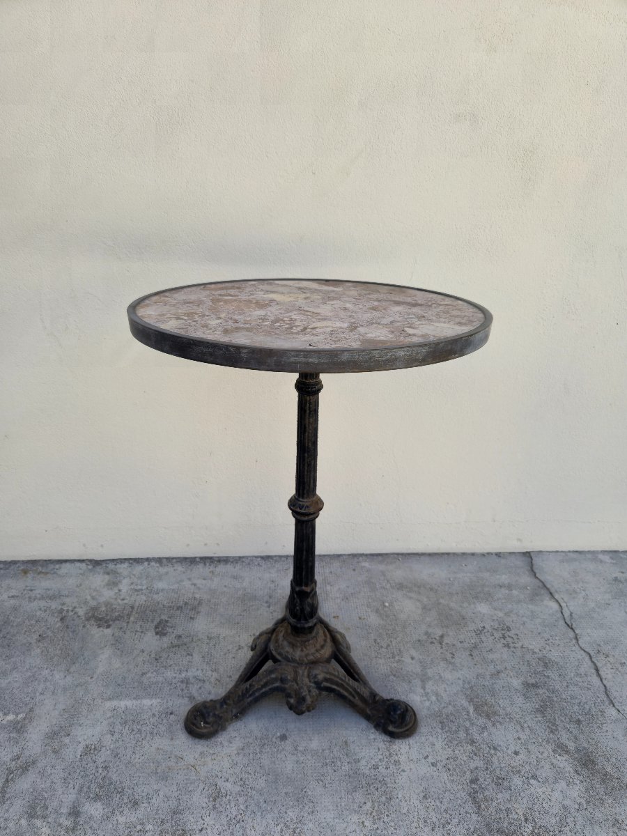 Pedestal Table For Restaurant Bistros With Lion's Paws In Cast Iron And Marble -photo-2