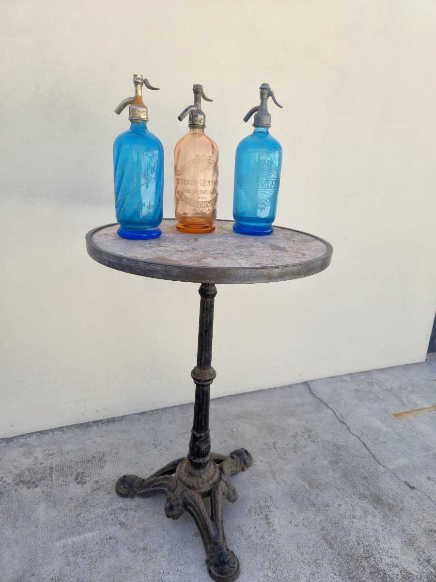 Pedestal Table For Restaurant Bistros With Lion's Paws In Cast Iron And Marble -photo-3