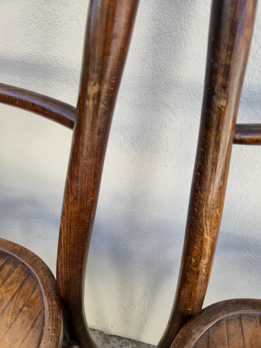 Set Of 6 Baumann Bistro Chairs, Signed, In Curved Wood, 1930s Period-photo-3