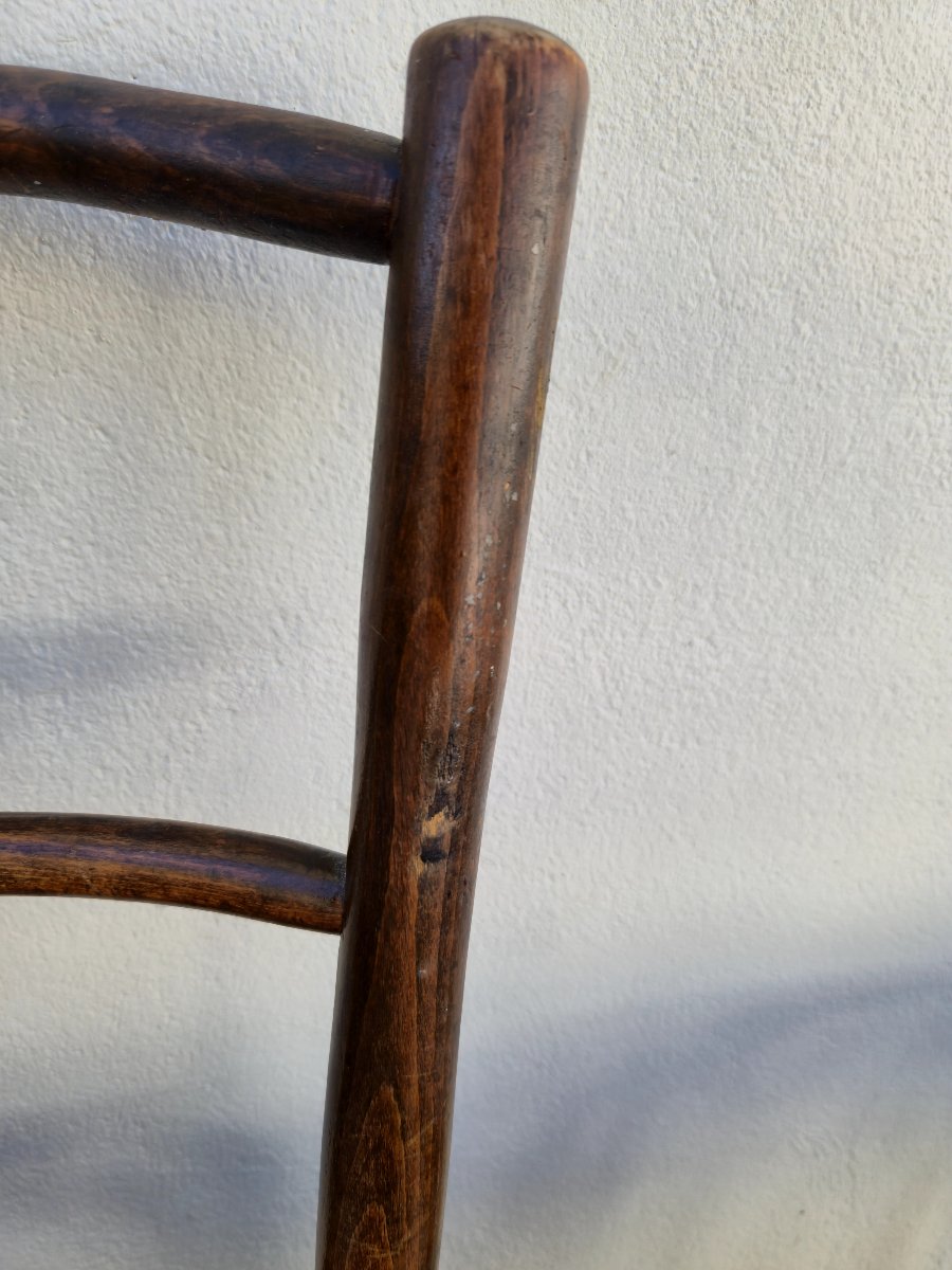 Set Of 6 Baumann Bistro Chairs, Signed, In Curved Wood, 1930s Period-photo-4
