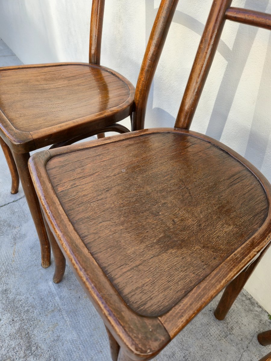 Set Of 6 Baumann Bistro Chairs, Signed, In Curved Wood, 1930s Period-photo-6