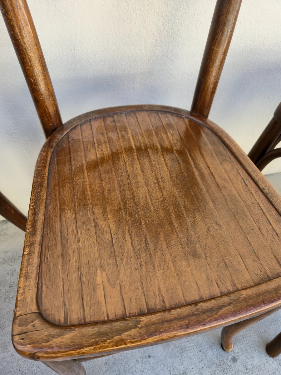 Set Of 6 Baumann Bistro Chairs, Signed, In Curved Wood, 1930s Period-photo-8