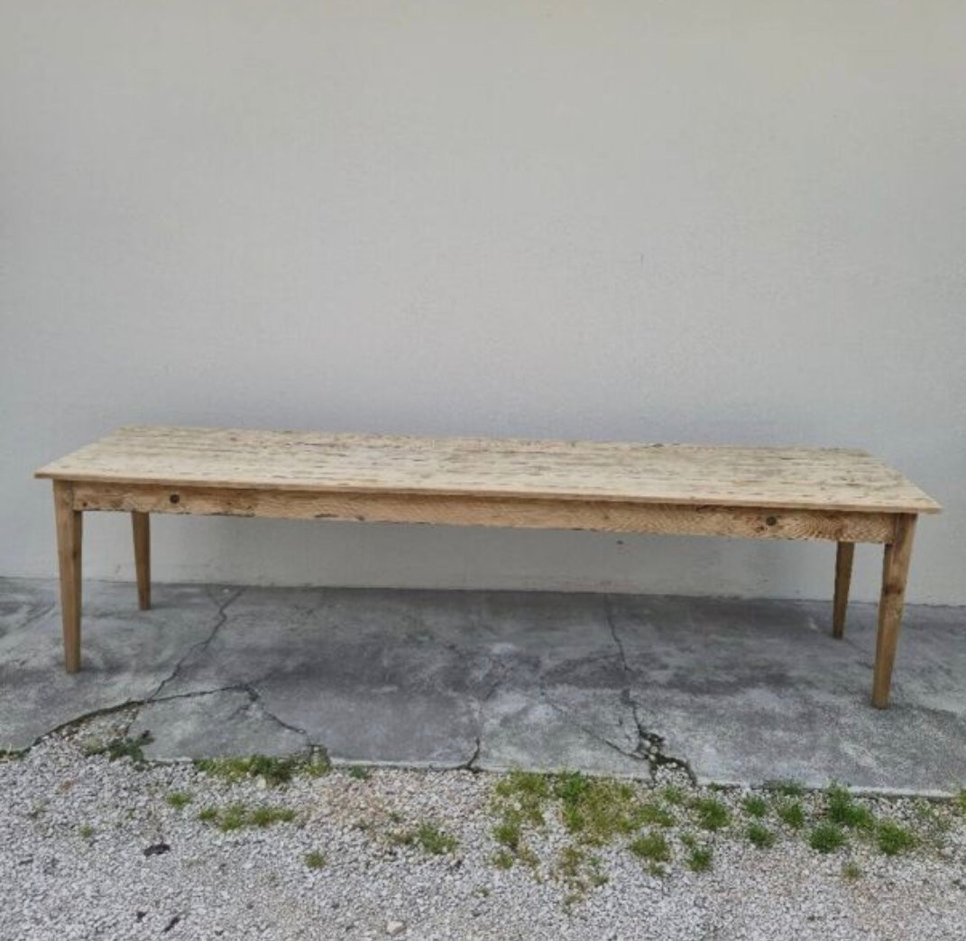 Table de ferme rustique ancienne en sapin d'époque 1900s-photo-3