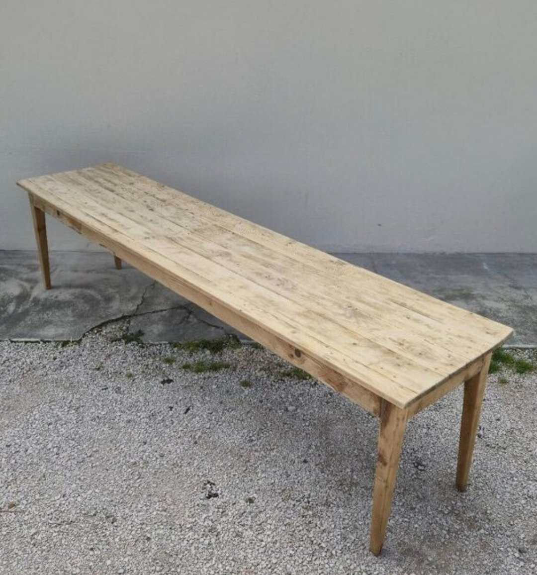 Table de ferme rustique ancienne en sapin d'époque 1900s-photo-4