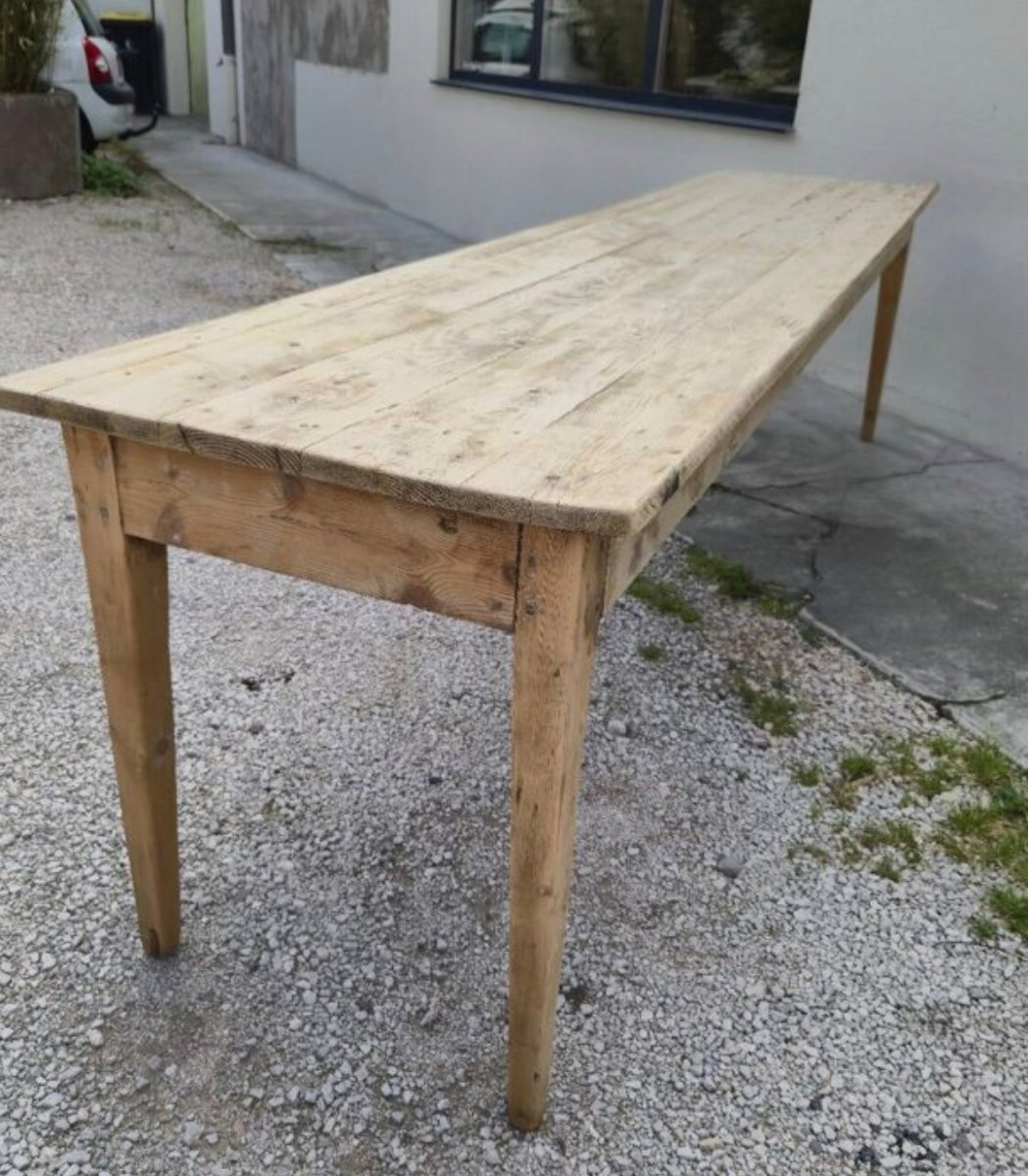 Table de ferme rustique ancienne en sapin d'époque 1900s-photo-1
