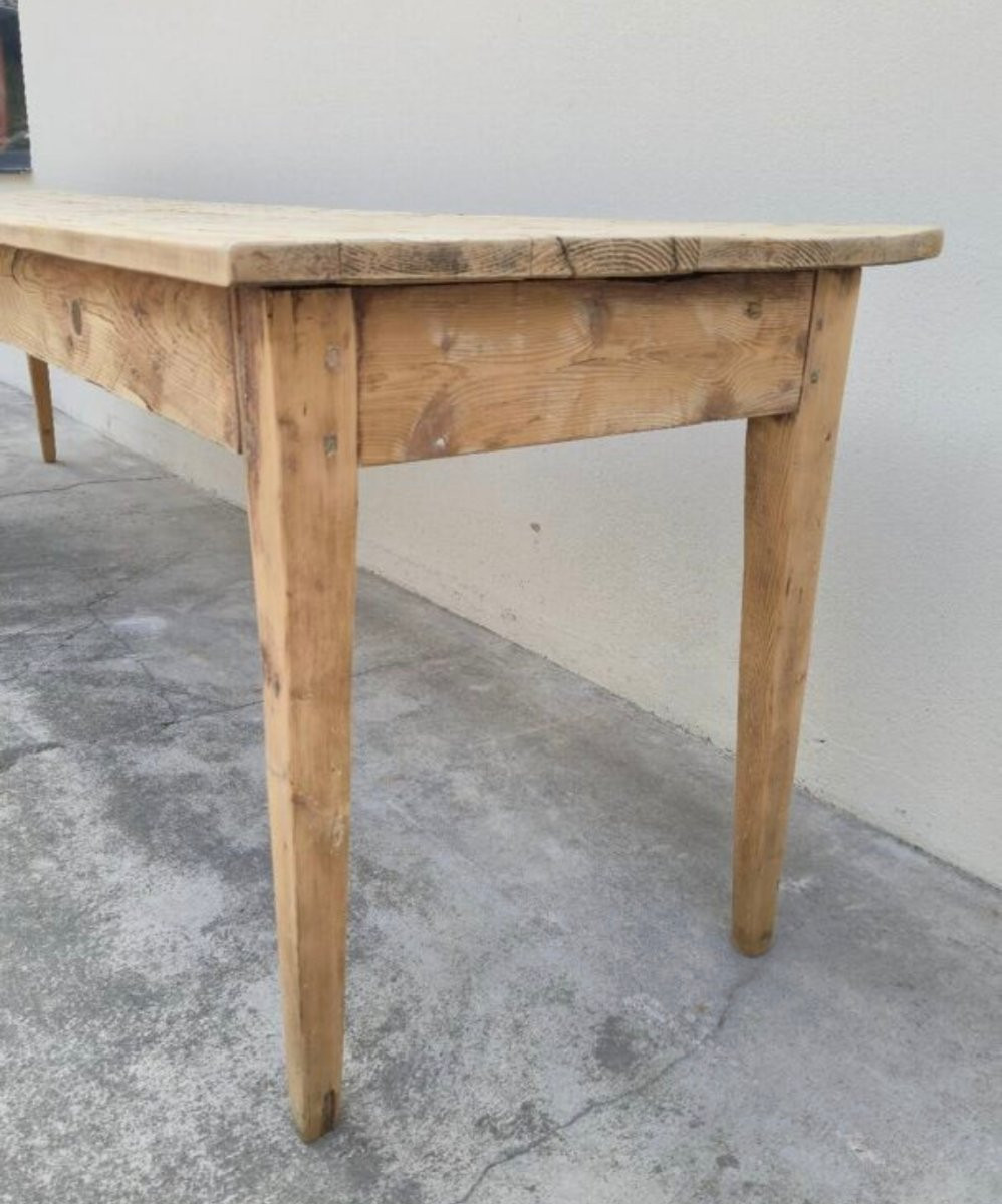 Table de ferme rustique ancienne en sapin d'époque 1900s-photo-2