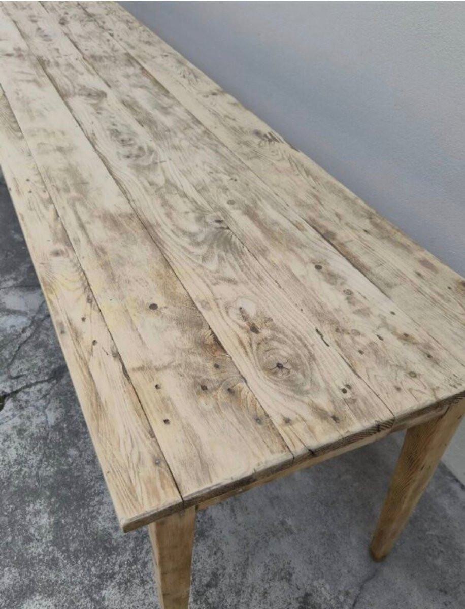 Table de ferme rustique ancienne en sapin d'époque 1900s-photo-3