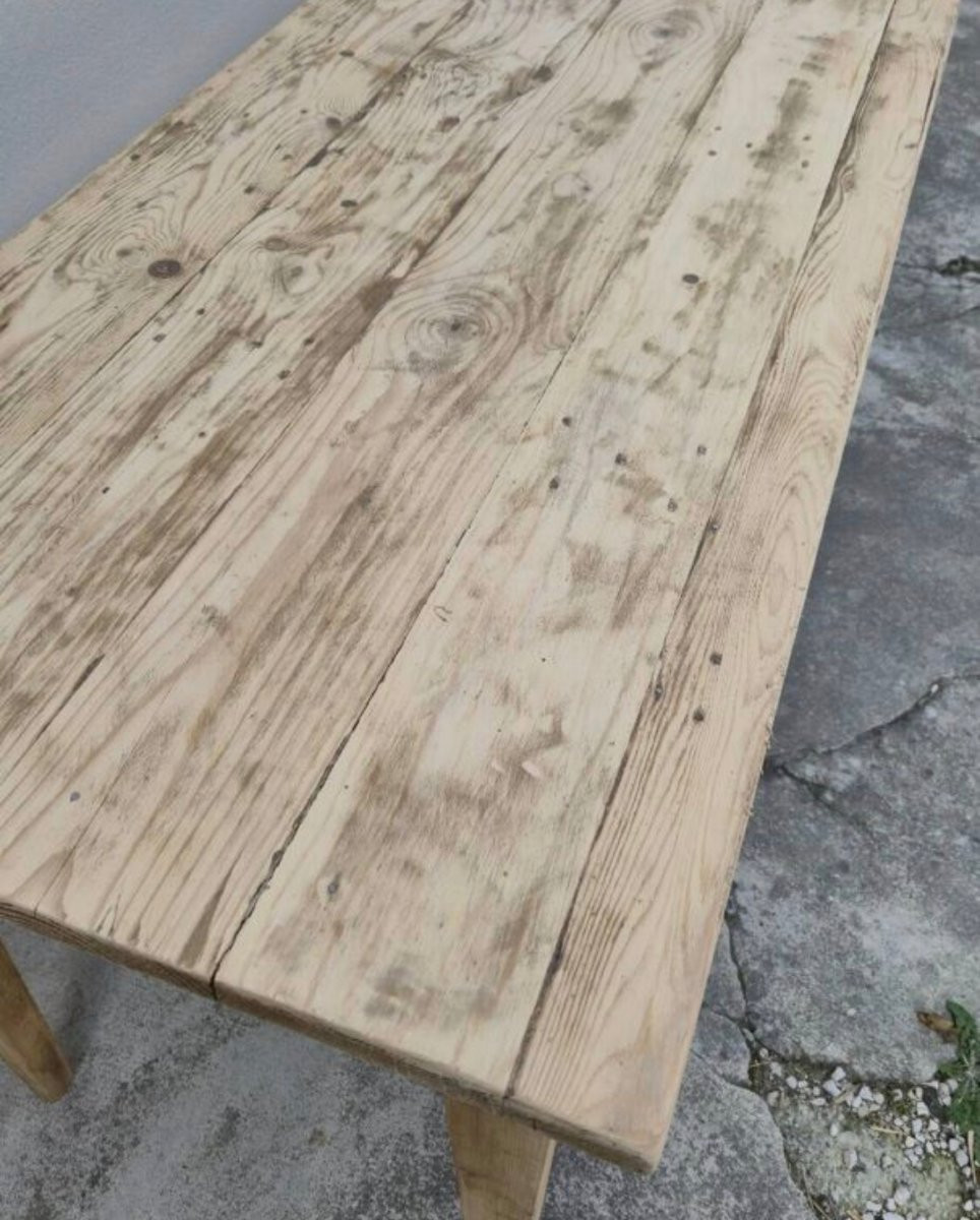 Table de ferme rustique ancienne en sapin d'époque 1900s-photo-6