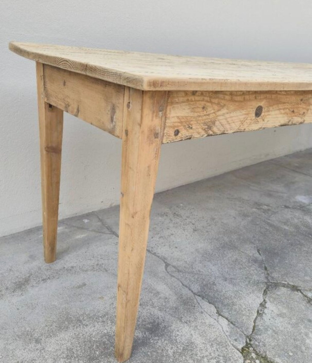 Table de ferme rustique ancienne en sapin d'époque 1900s-photo-7