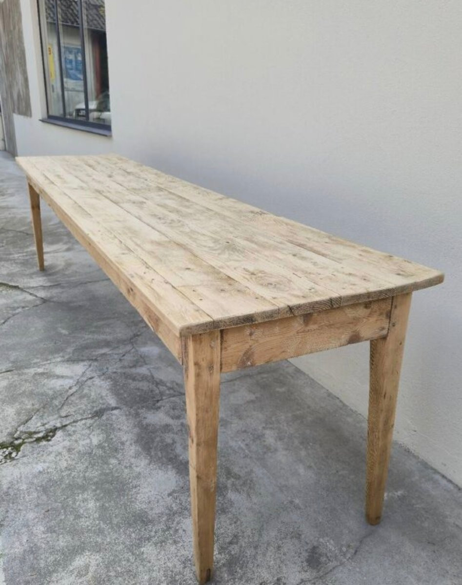Table de ferme rustique ancienne en sapin d'époque 1900s-photo-8