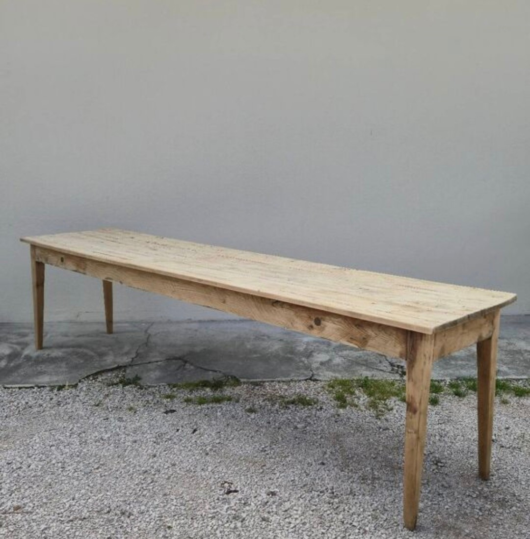 Table de ferme rustique ancienne en sapin d'époque 1900s