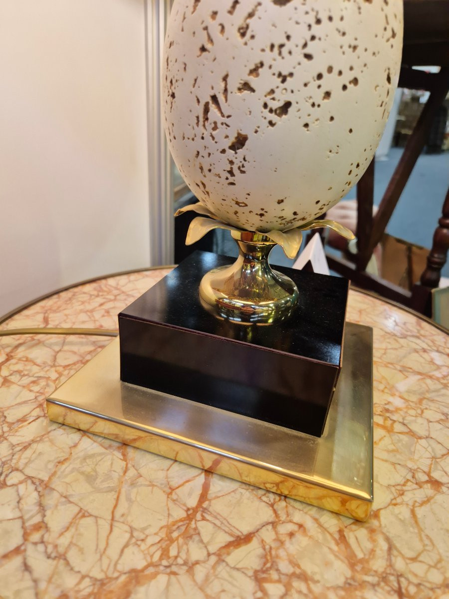 Vintage 1970s Travertine "ostrich Egg" Lamp In Maison Charles Style-photo-2