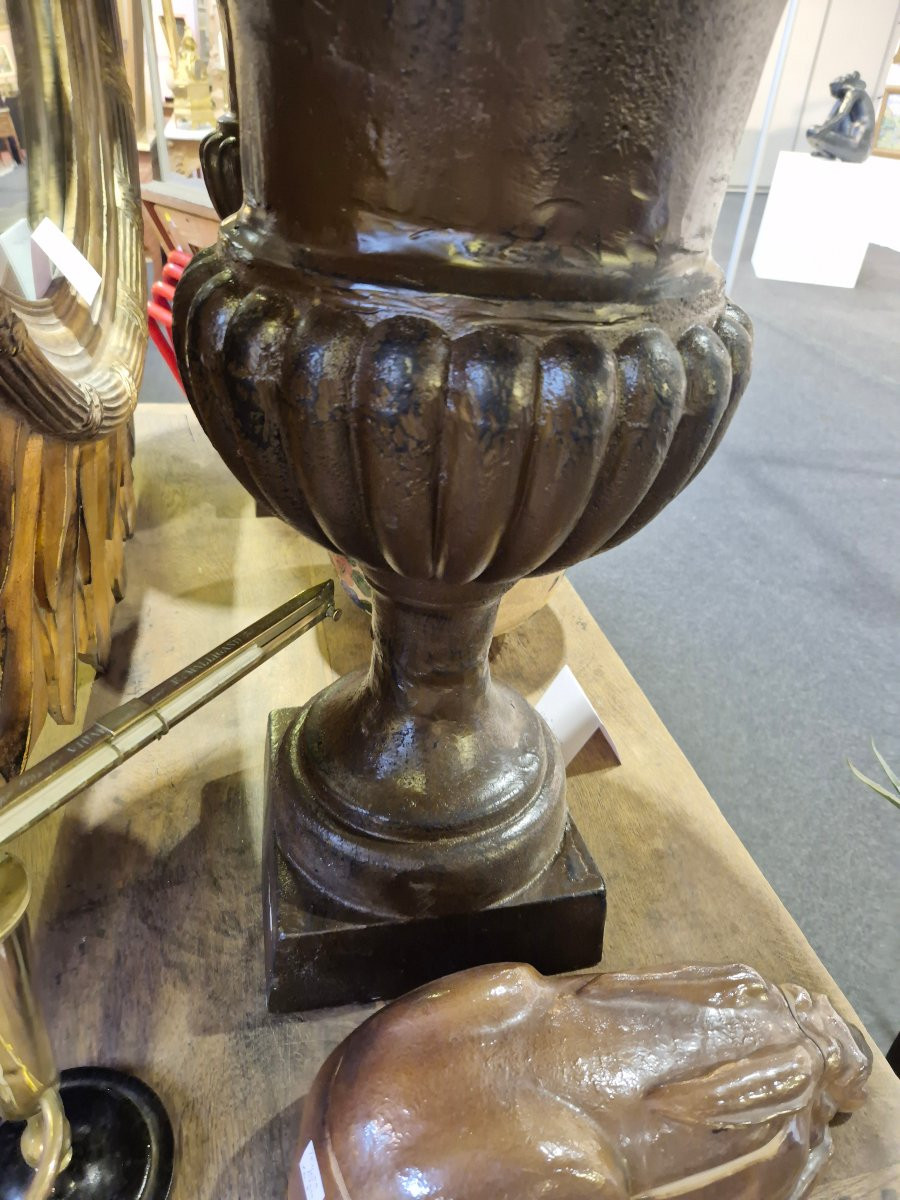 Pair Of Medici Vases In Cast Iron, High-quality Antique Manufacture -photo-5