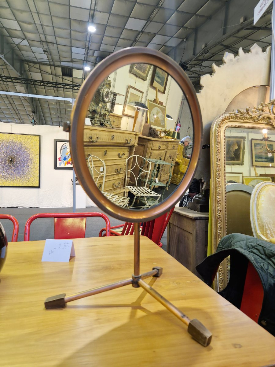 Miroir sur pieds  tripode vintage en laiton 1950s -photo-2