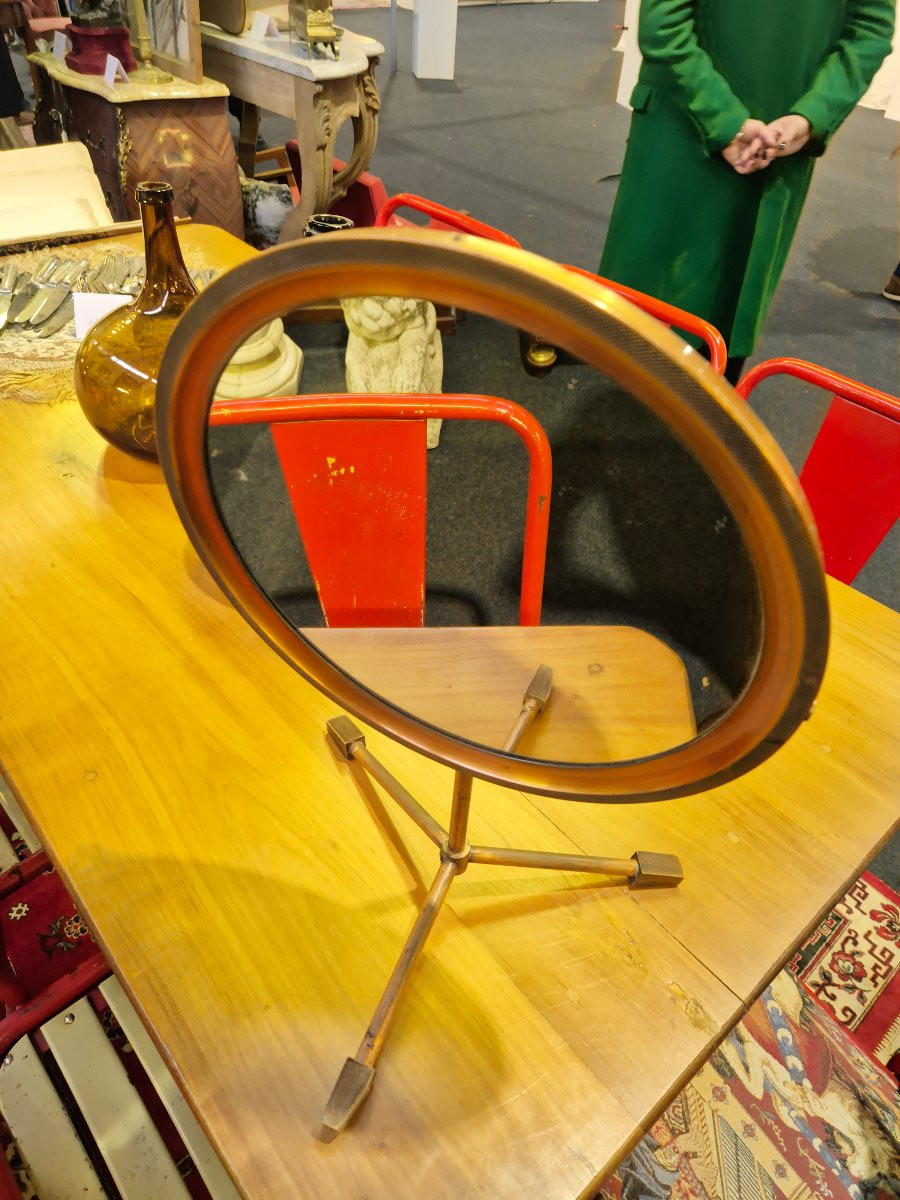 Miroir sur pieds  tripode vintage en laiton 1950s -photo-3