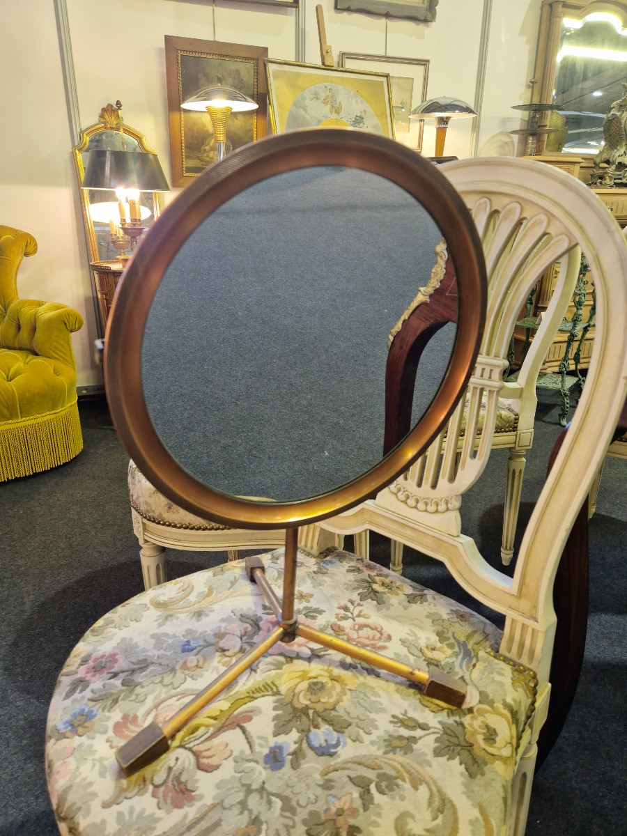 Miroir sur pieds  tripode vintage en laiton 1950s 