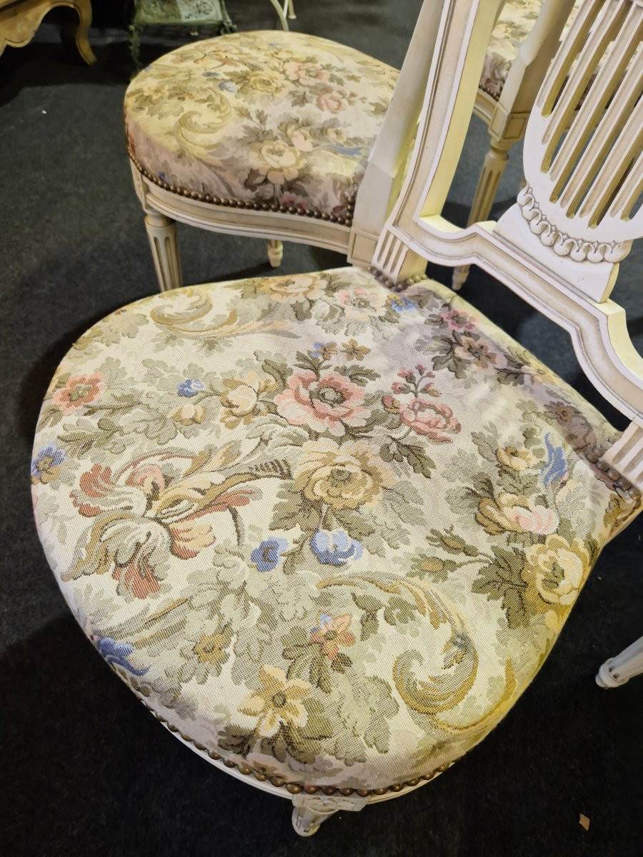 Set Of 4 Louis XVI Style Chairs With Lyre Decoration -photo-3