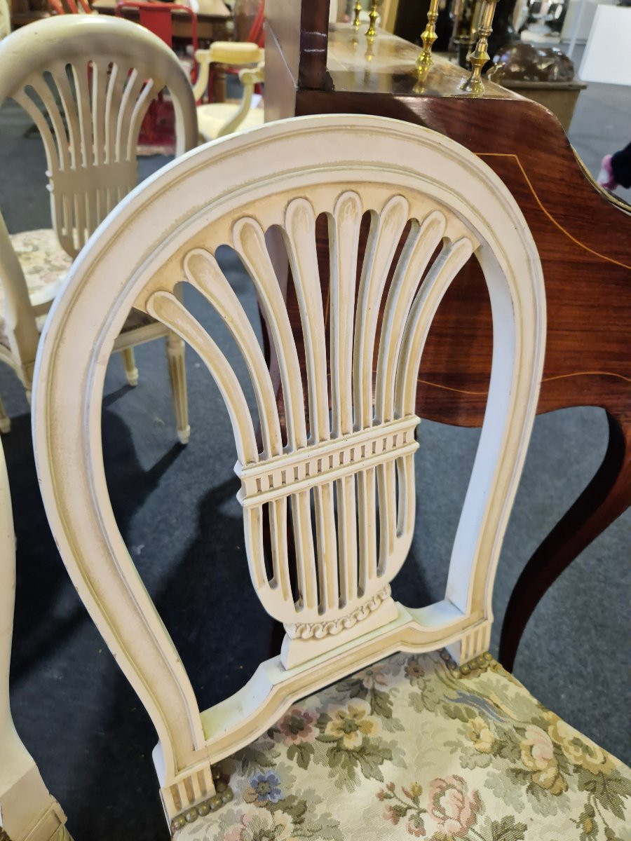 Set Of 4 Louis XVI Style Chairs With Lyre Decoration -photo-4