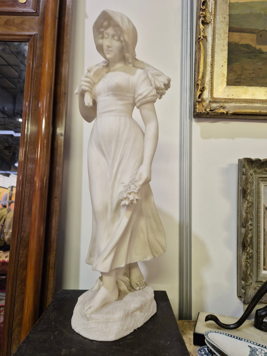 Enrico Brunelleschi Marble Statue, Signed, Circa 1900-photo-2